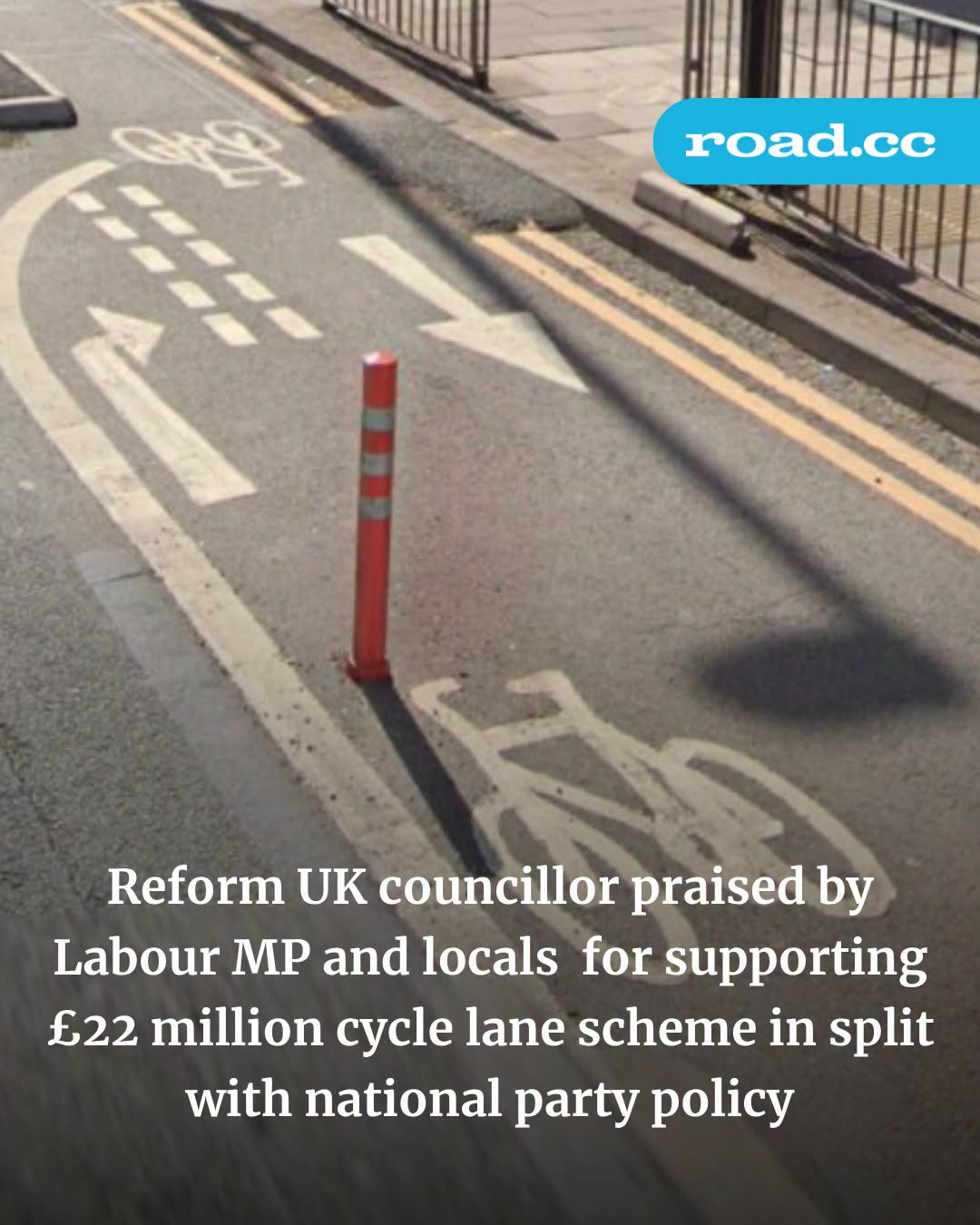 Road.cc logo over a UK cycle lane with text about a £22 million scheme.